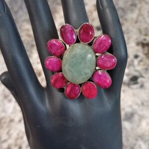 Elegant Green and Pink Stone Ring